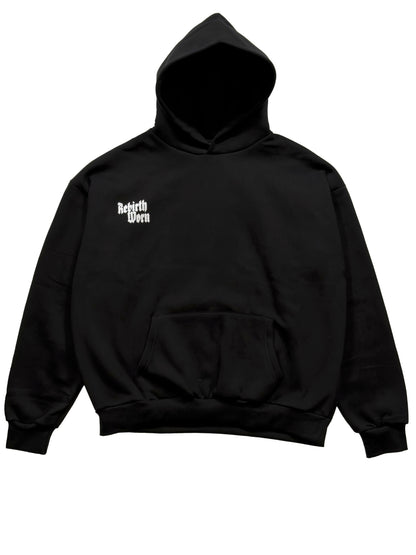 Rebirth Angel Oversize Hoodie black heavyweight cotton blend with front pocket and hood